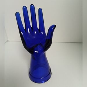 Vintage Solid Cobalt Blue Glass Ring Jewelry Display Hand For Accessories 8"
